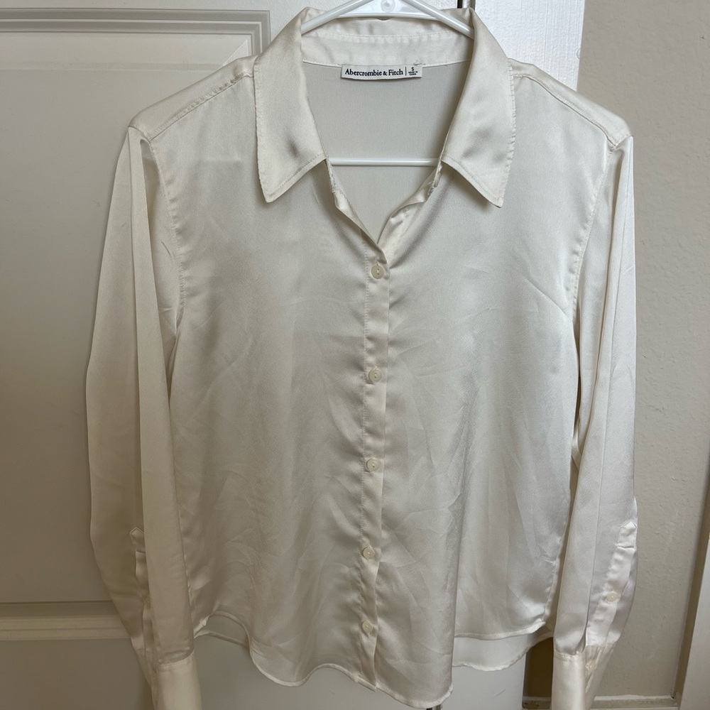 Long-Sleeve Satin Button-Up Shirt